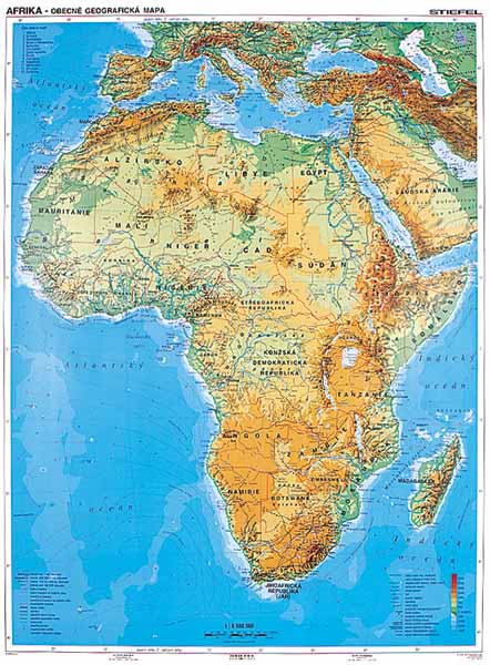 Afrika - obecně geografická mapa/politická mapa - A3, lamino