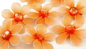 Květina se zavíracím špendlíkem s kamínkem -  oranžová