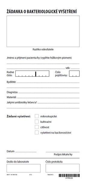 Levně Žádanka o bakteriologické vyšetření - list 210×100 mm