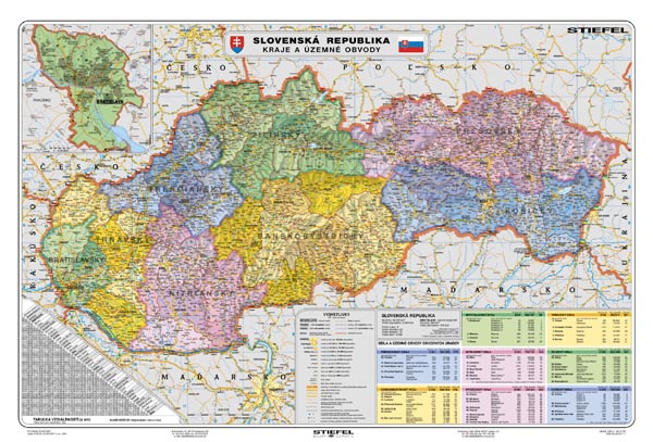Slovenská republika - administrativní - 1:340 000 - nástěnná mapa /Stiefel/ - 138x96cm