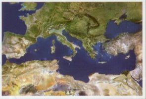 Středozemní moře - satelitní - nástěnná mapa