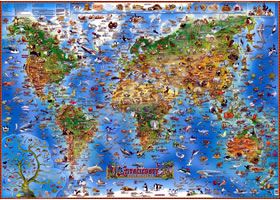 Mapa světa pro děti - živočichové 137x97
