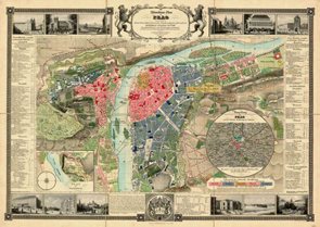 Historická Praha -Prag - r.1847 - nástěnná mapa