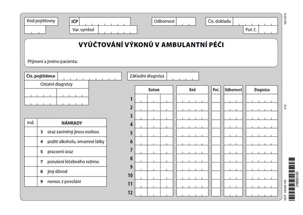 01B- Vyúčtování výkonů v ambulantní péči - blok A5 100 l., gramáž kancelářského papíru (80 g)