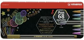 STABILO Pen 68 metallic Vláknový fix - sada 8 barev, kovové pouzdro