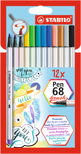 STABILO Pen 68 brush Vláknový fix - sada 12 barev