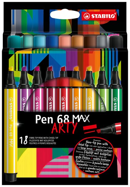 STABILO Pen 68 MAX Vláknový fix s klínovým hrotem - sada 18 barev ARTY