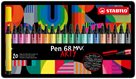 STABILO Pen 68 MAX Vláknový fix s klínovým hrotem - sada 20 barev v plechu ARTY