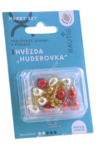 Sada na výrobu ozdoby z perliček - Huderovka - zlatá/červená