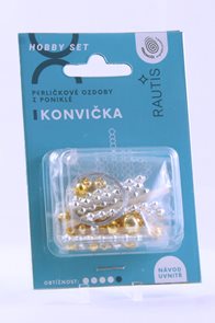 Sada na výrobu ozdoby z perliček - Konvička - stříbrná/zlatá