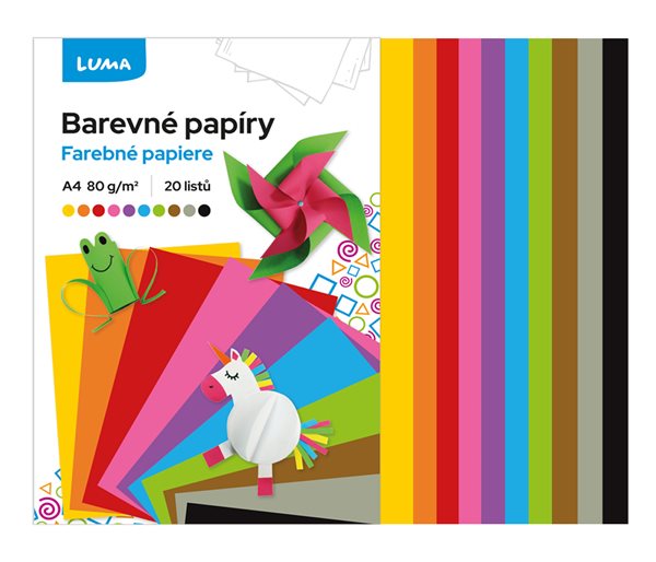 Barevné papíry LUMA složka A4/80 g - mix 20 ks