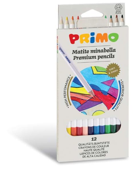 Pastelky šestihranné PRIMO MINABELLA, tuha průměr 3,8 mm, 12 ks, papírový obal