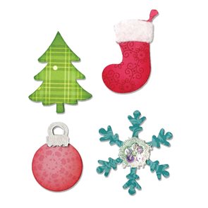 Vyřezávací šablona Bigz - Vánoční strom, sněhová vločka, koule, bota
