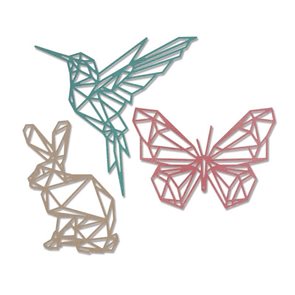 Vyřezávací kovové šablony Thinlits - Origami králík, kolibřík a motýl (3 ks)