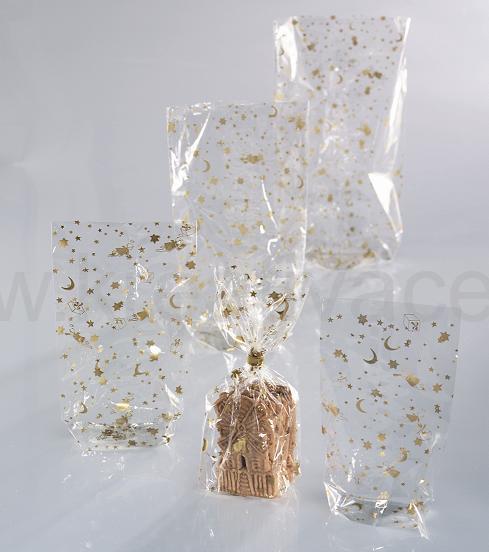Levně Celofánové sáčky se zlatým vánočním potiskem - 95 × 160 mm, 10 kusů