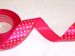 Stuha saténová s puntíky - sytě růžová (12 mm × 22 m)