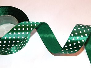 Stuha saténová s puntíky - tmavě zelená (12 mm × 32 m)