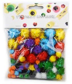 Dekorativní Pom-pom kuličky se třpytkami 78 ks, mix barev a velikostí