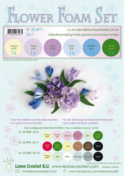 Levně Speciální pěnová guma LEANE na výrobu květin A4 - pastel modrofialová - 6 ks