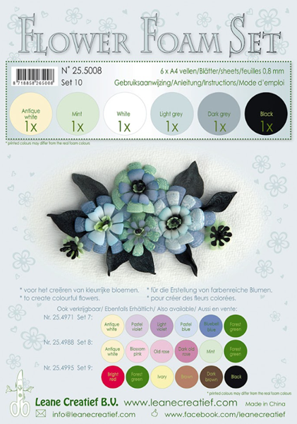 Speciální pěnová guma LEANE na výrobu květin A4 - černá/šedá - 6 ks
