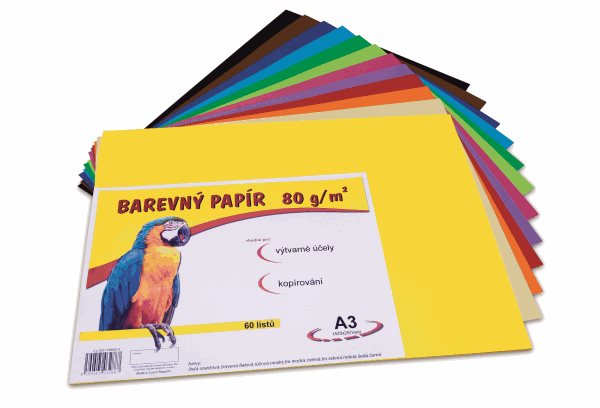 Barevný papír A3 80 g - 60 ks - 12 barev, Sleva 36%