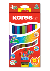 Kores Kolores Jumbo DUO 2v1 trojhranné pastelky s ořezávátkem, 12 kusů - 24 barev