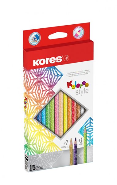 Kores Kolores Style Trojhranné pastelky 3 mm - sada 15 barev