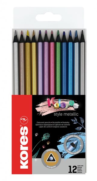 Levně Kores Trojhranné pastelky Kolores Style Metallic 3 mm - sada 12 metalických barev