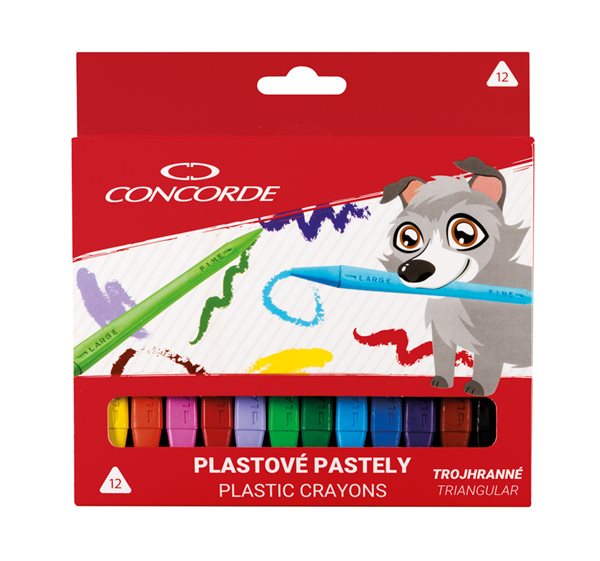 CONCORDE Trojhranné plastové pastely - 12 barev, Sleva 17%