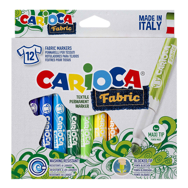 Textilní fixy Carioca maxi silný hrot -12 ks