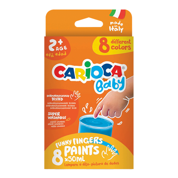 Prstové barvy Carioca Baby 2+, 8 × 50 ml