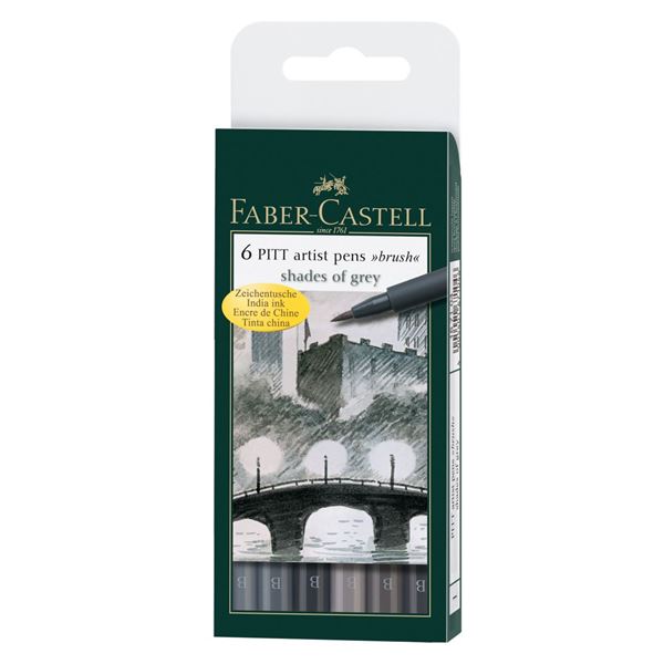Sada popisovačů Faber-Castell Pitt Artist Pen, 6 ks - odstíny šedé