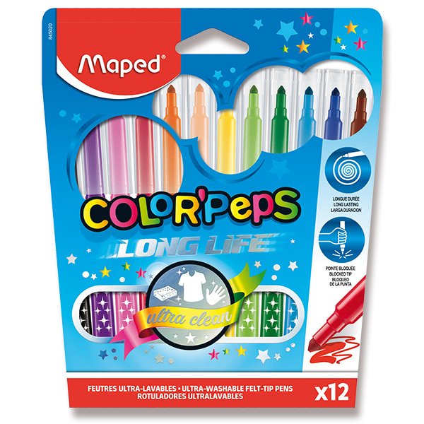 Levně Dětské fixy MAPED Color'Peps Long Life - 12 barev