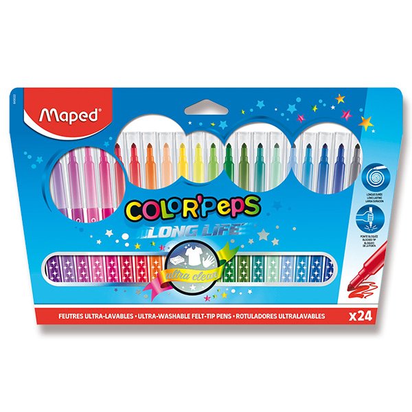 Dětské fixy MAPED Color'Peps Long Life - 24 barev