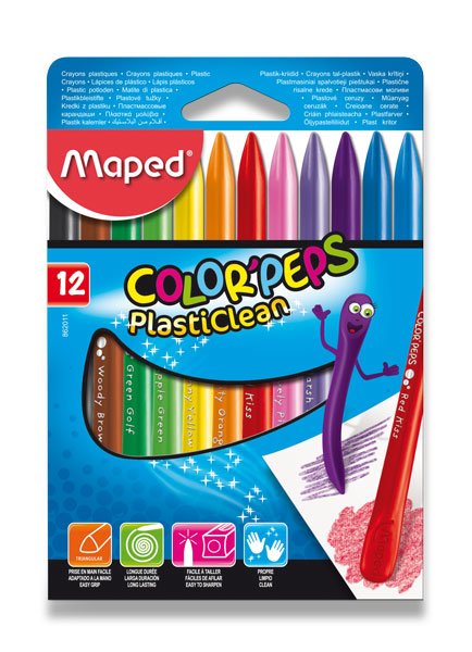 Levně Plastové pastely MAPED Color´Peps PLASTICLEAN - 12 barev, trojhranné