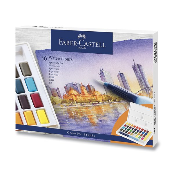 Levně Akvarelové barvy Faber-Castell s paletou, 36 ks