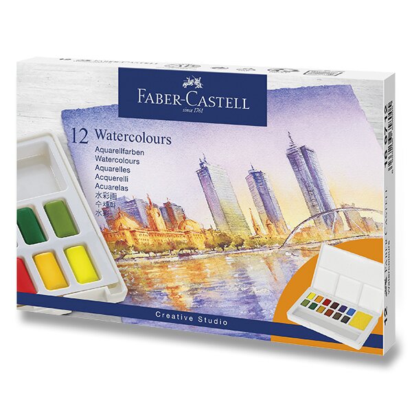 Akvarelové barvy Faber-Castell s paletkou, 12 ks