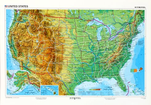 Levně USA geografická/ politická - mapa A3