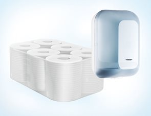 Smartline Maxi papírové ručníky v roli 2 vrstvé - bílé ( 12 rolí ) + zásobník na Maxi ručníky
