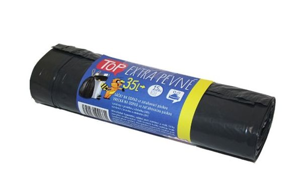 Levně Sáčky na odpad LDPE 35 l - černé ( 15 ks ) - zatahovací