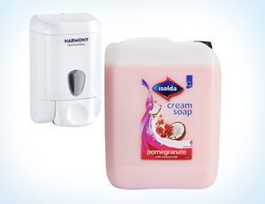 ISOLDA tekuté mýdlo 5l - granátové jablko s kokosovým mlékem ( 2 x 5l ) + zásobník na tekuté mýdlo