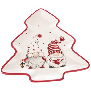 Keramický talíř Vánoční skřítci červení - strom