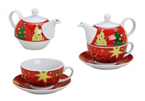 Porcelánový vánoční čajový set - 3 kusy