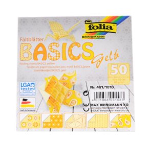 Origami papír Basics 80g/m2 - 10 x 10 cm, 50 archů - žlutý
