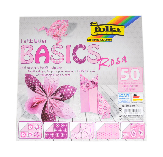 Levně Origami papír Basics 80 g/m2 - 10 × 10 cm, 50 archů - růžový