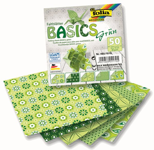 Origami papír Basics 80 g/m2 - 10 × 10 cm, 50 archů - zelený