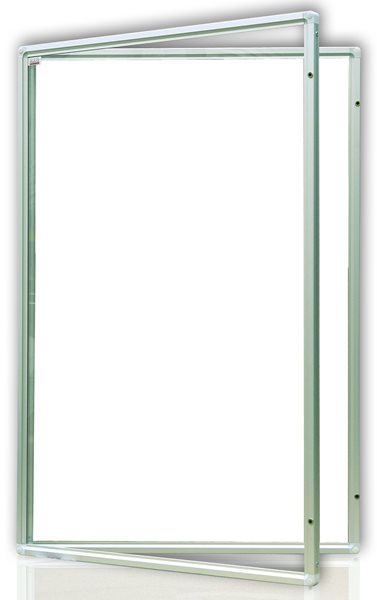 Levně Vitrína interiérová 90 × 120 cm, vertikální otevírání uzamykatelné, bílý magnetický povrch