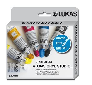 Akrylové barvy LUKAS Studio - 6 x 20 ml + štětec