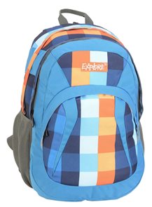 Školní batoh EXPLORE - Orange plaid - modrý