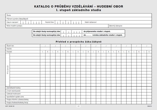 Katalog o průběhu studia pro I. stupeň - hudební obor